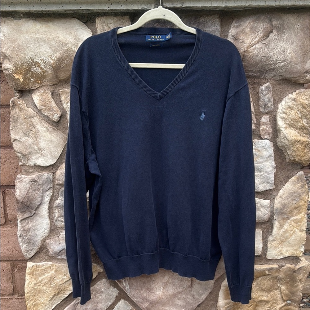 Polo Ralph Lauren Navy V-neck Sweater Pony Logo Pima Cotton Men’s XXL